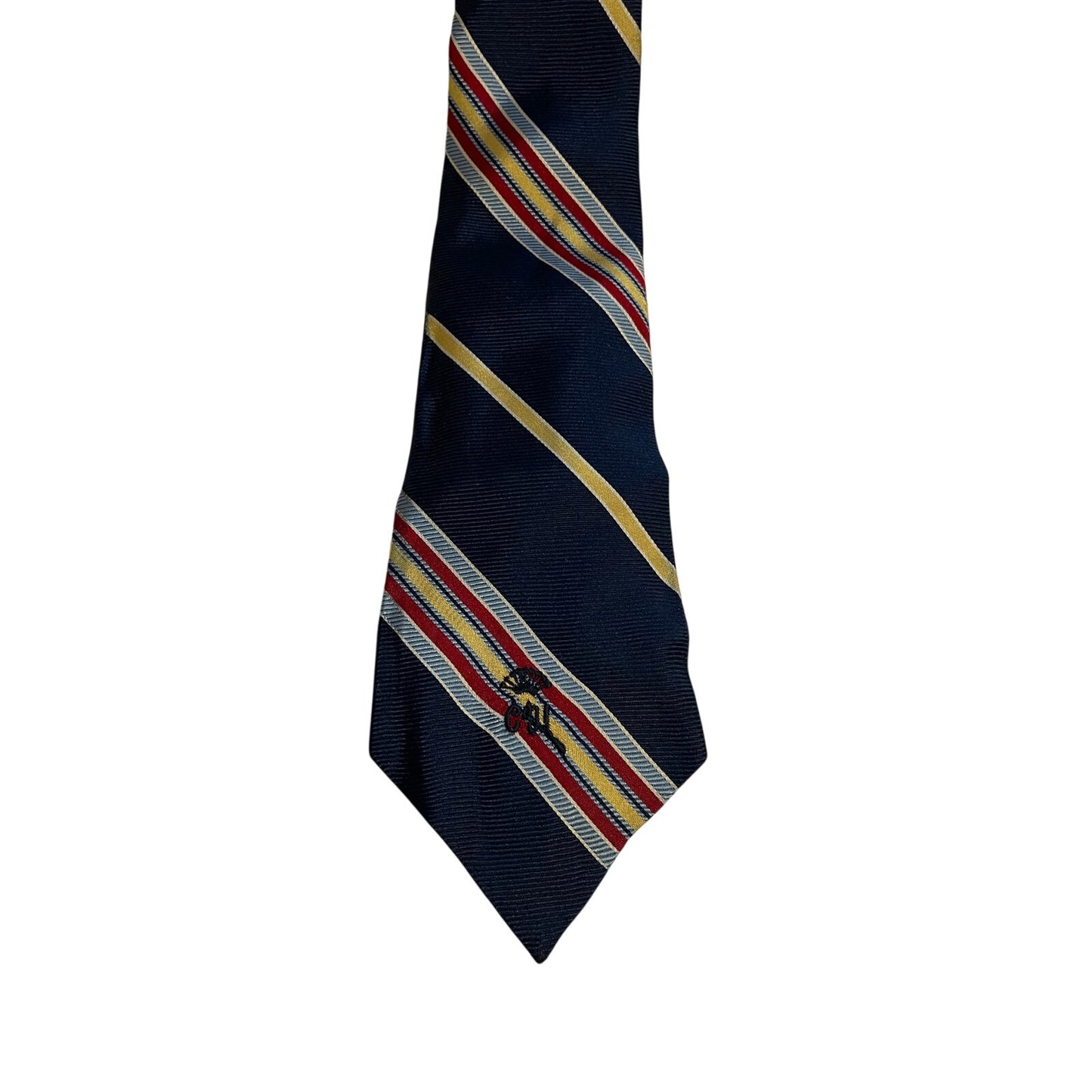 Vintage Countess Wara Blue Red Yellow Striped Embroidered Men's Necktie