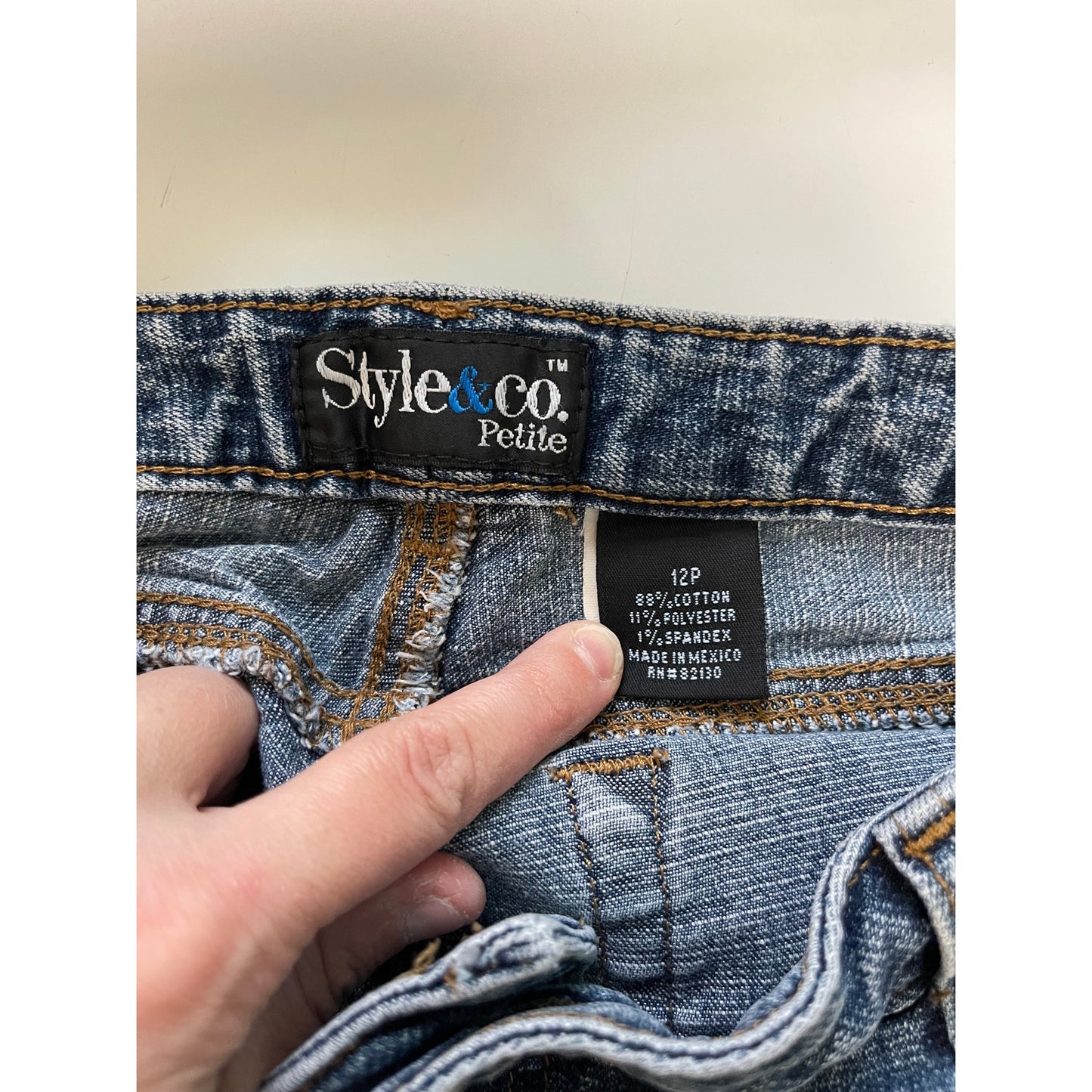 Style & Co Petite 12 Cotton Blend Blue Straight Leg Jeans