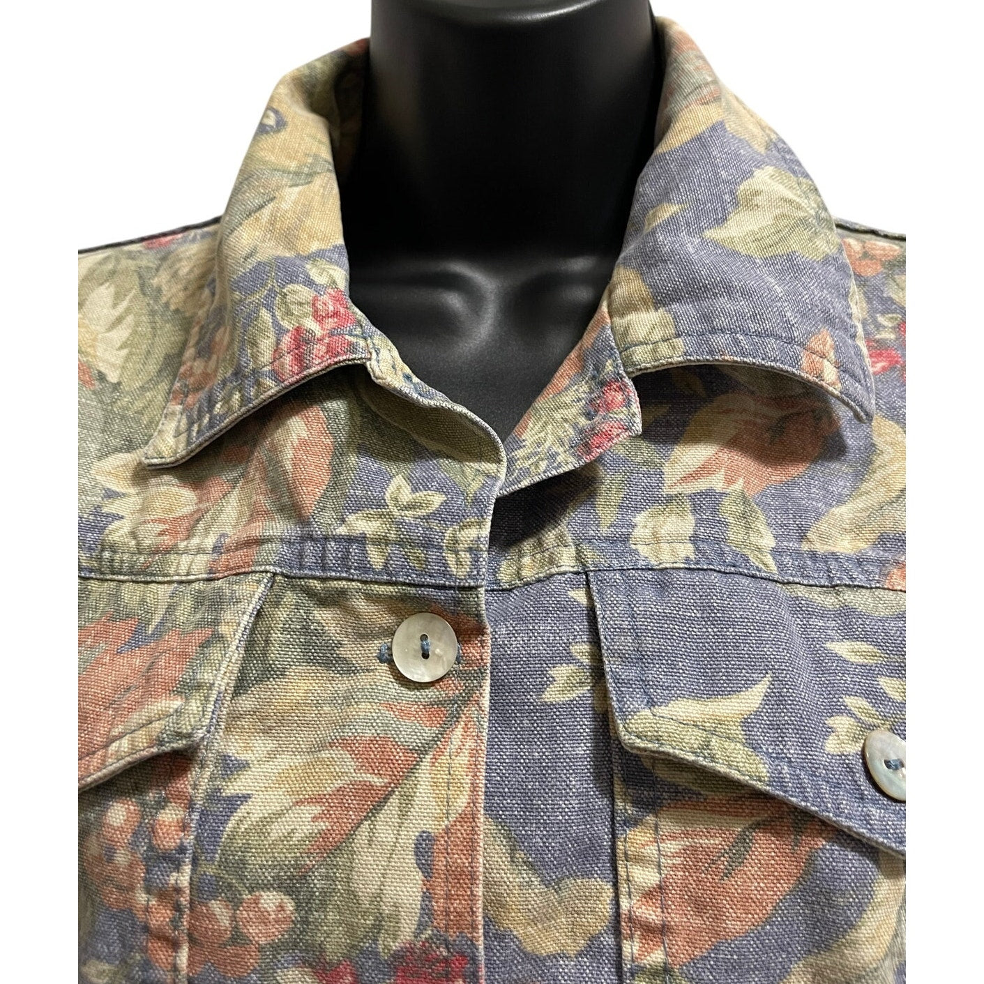 Vintage Norm Thompson Floral Denim Jacket - 100% Cotton - Large