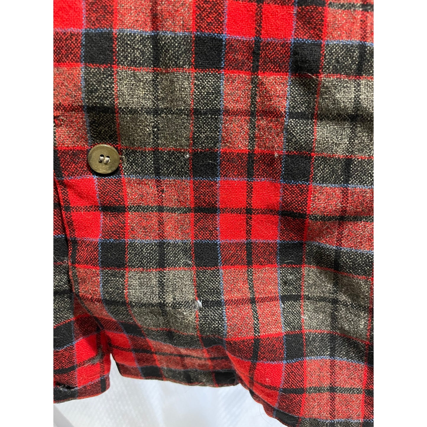 Vintage 1960's Pendleton 100% Wool Red Plaid Shirt - Men's Medium - Distressed