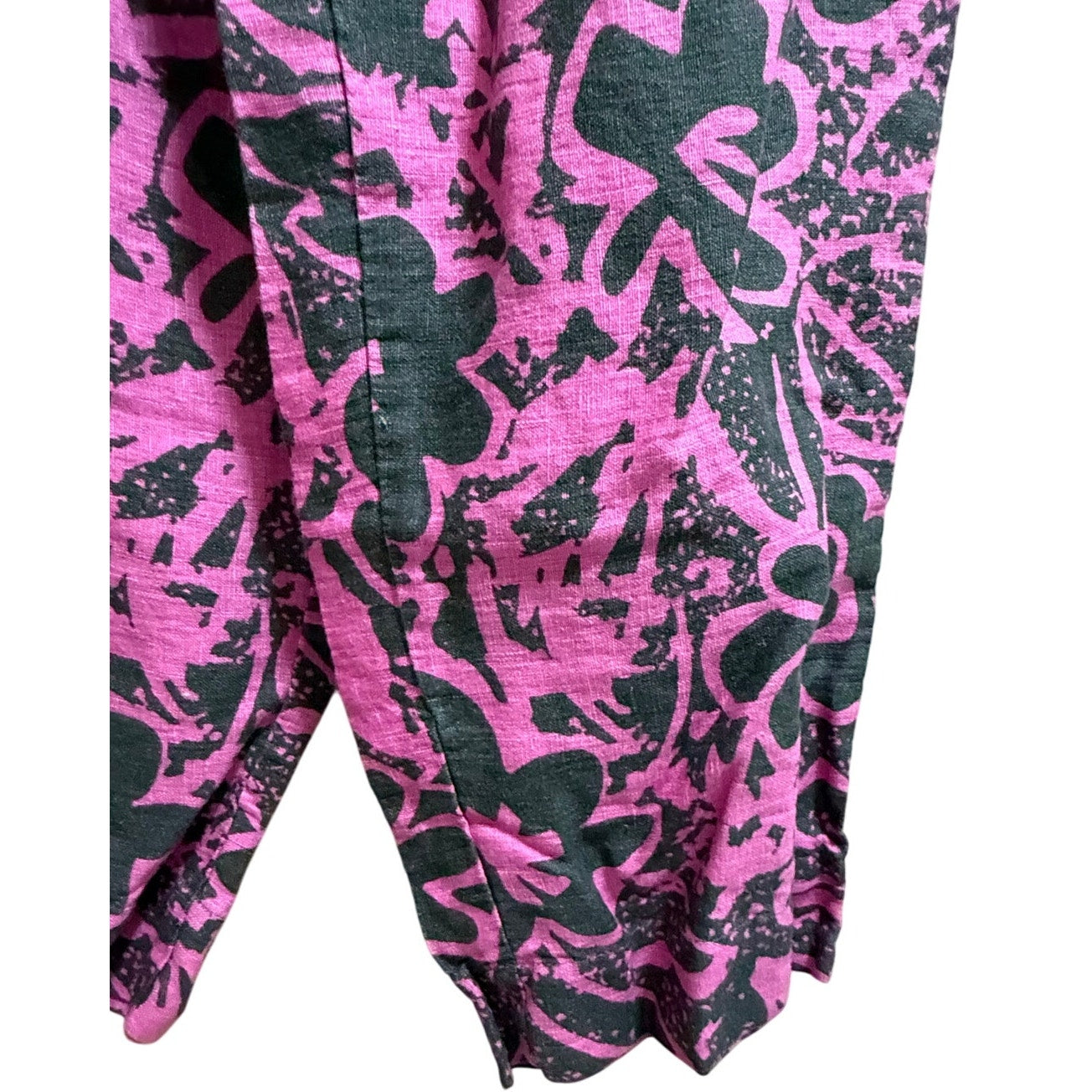 Back Beat Co. Size Medium Pink & Black Print Drawstring Pants - 100% Linen