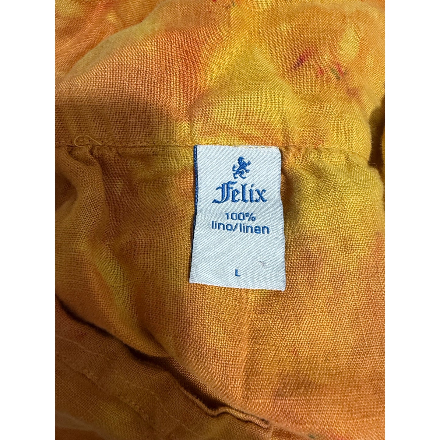 Felix 100% Linen Orange Tie Dye Tunic Dress - Long Sleeve - Large