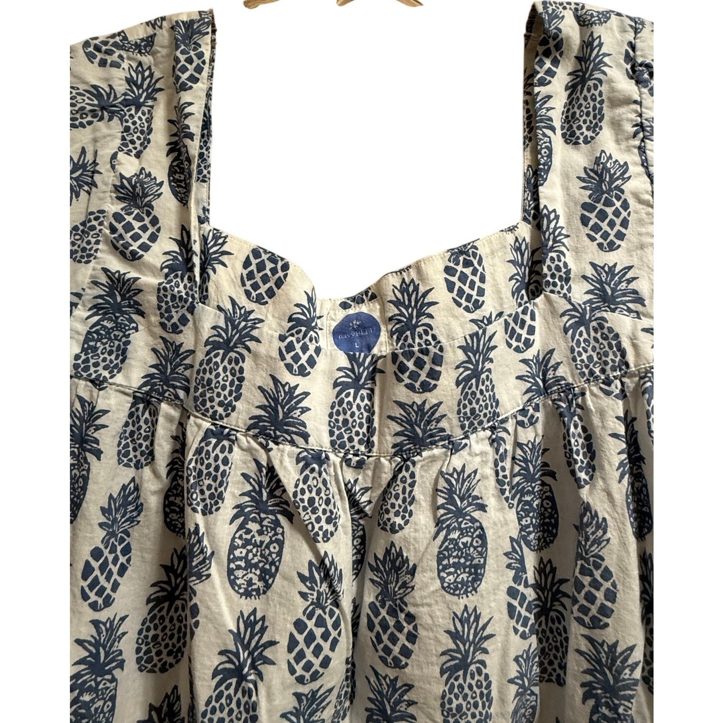 Navy Bleu Pineapple Print Sleeveless Mini Dress w/ Pockets - Size Large
