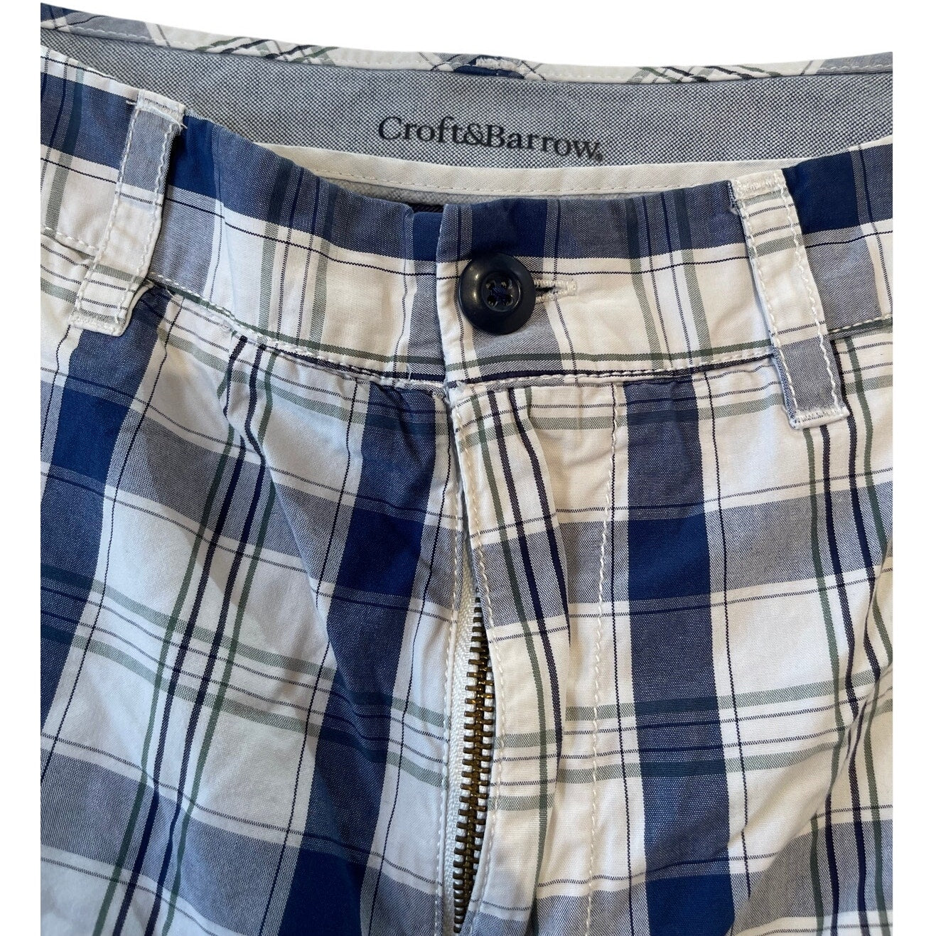 Croft & Barrow White Blue Plaid Shorts - Size 32 - 100% Cotton - Men's
