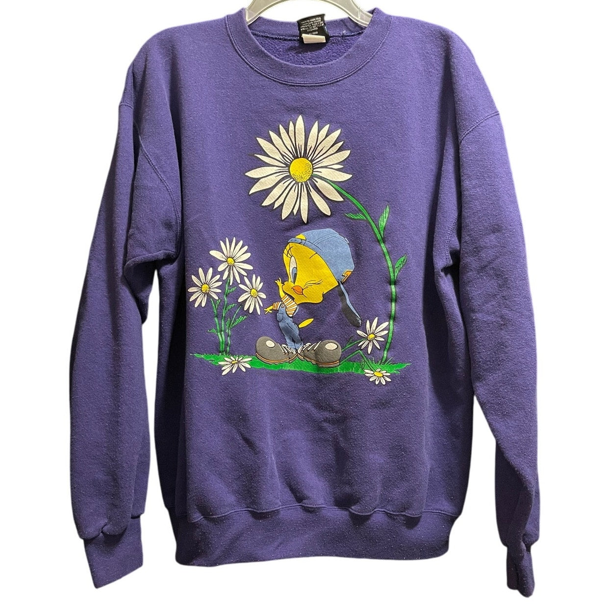 Vintage 90's Looney Tunes Tweety Bird Purple w/Flowers Sweatshirt - Large