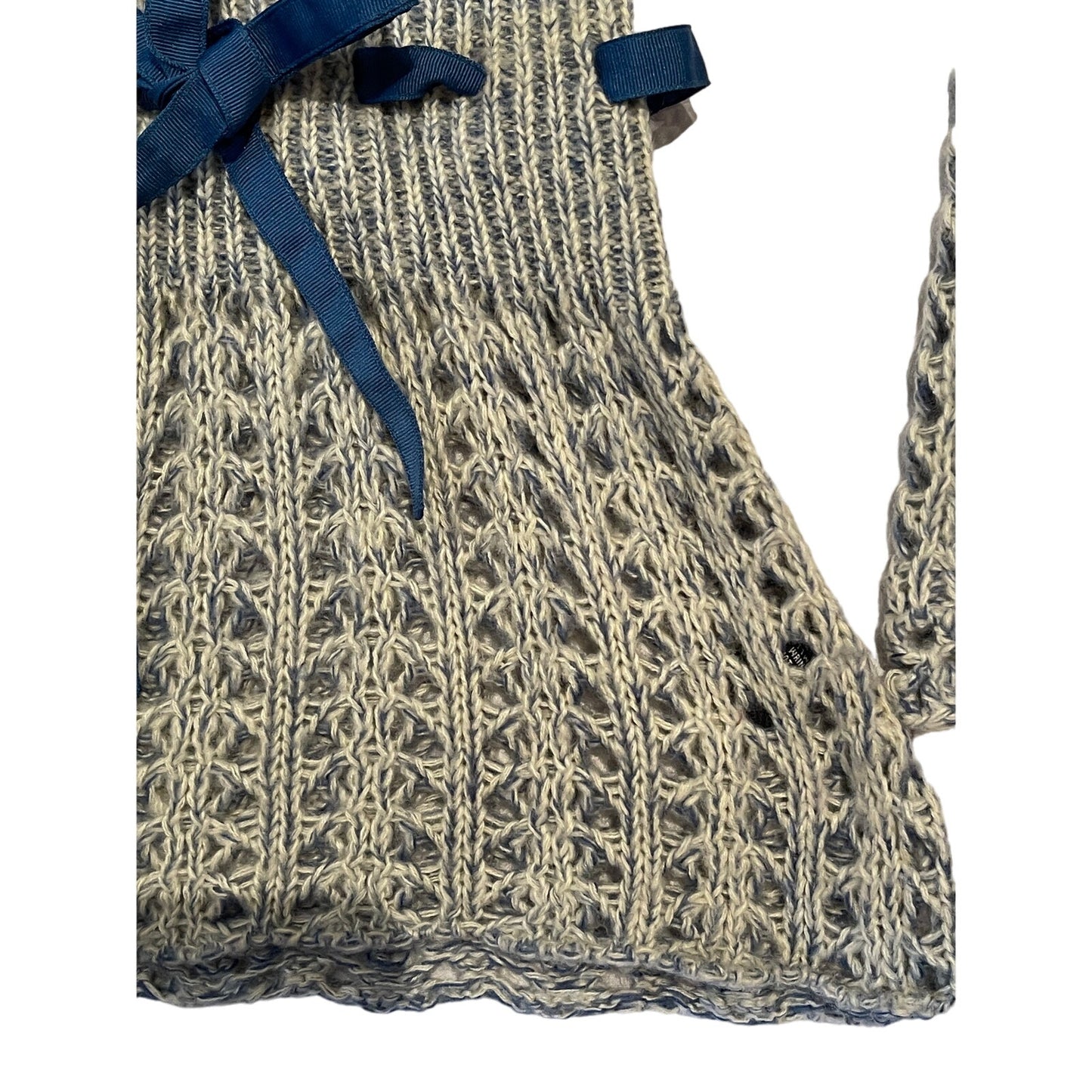 Jasmine KC - Blue & White Open Knit Sweater w/ Grosgrain Belt - Small
