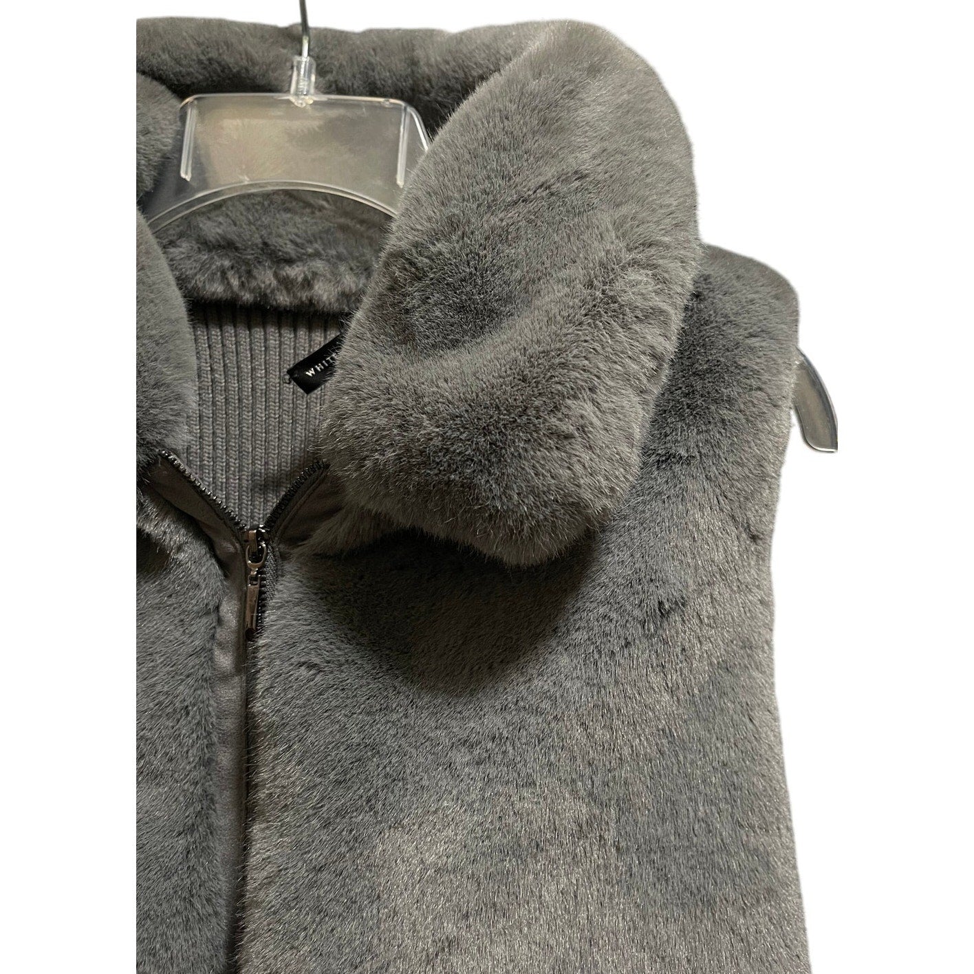 White House Black Market Gray Collared Faux Fur Vest - Women's Large