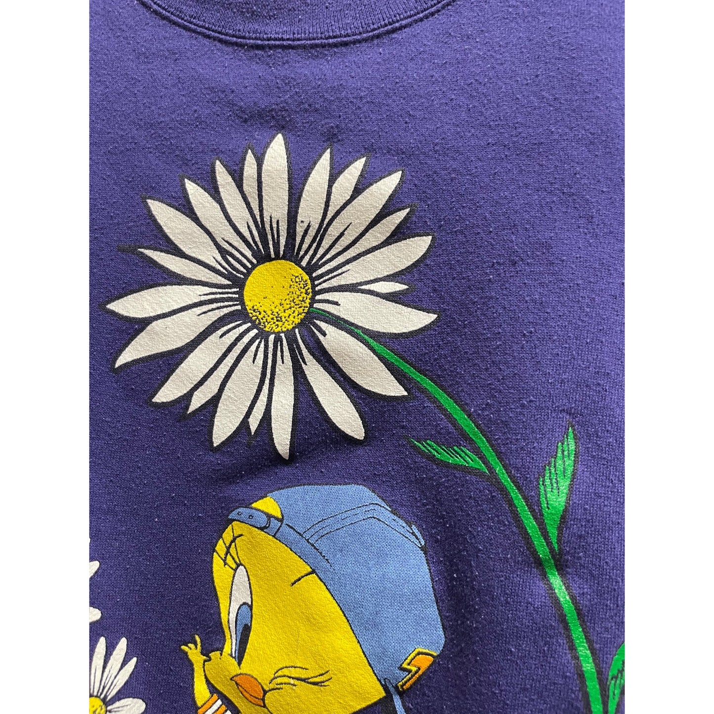 Vintage 90's Looney Tunes Tweety Bird Purple w/Flowers Sweatshirt - Large