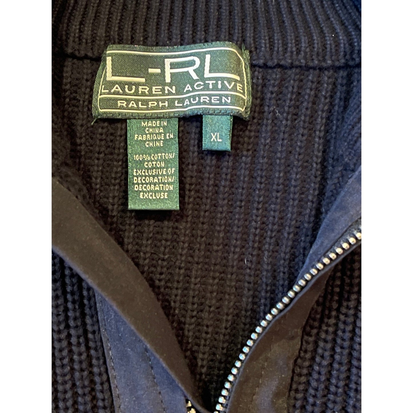 L-RL - Ralph Lauren Active - Black Knit Jacket 100% Cotton - Women's XL