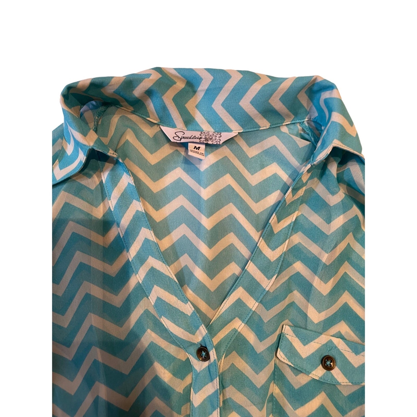 Speechless Teal & White Lined Chevron Dress - Size Medium
