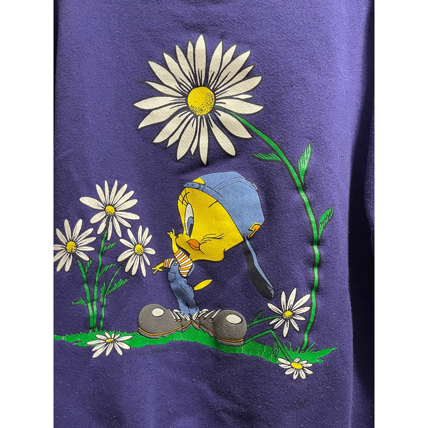 Vintage 90's Looney Tunes Tweety Bird Purple w/Flowers Sweatshirt - Large