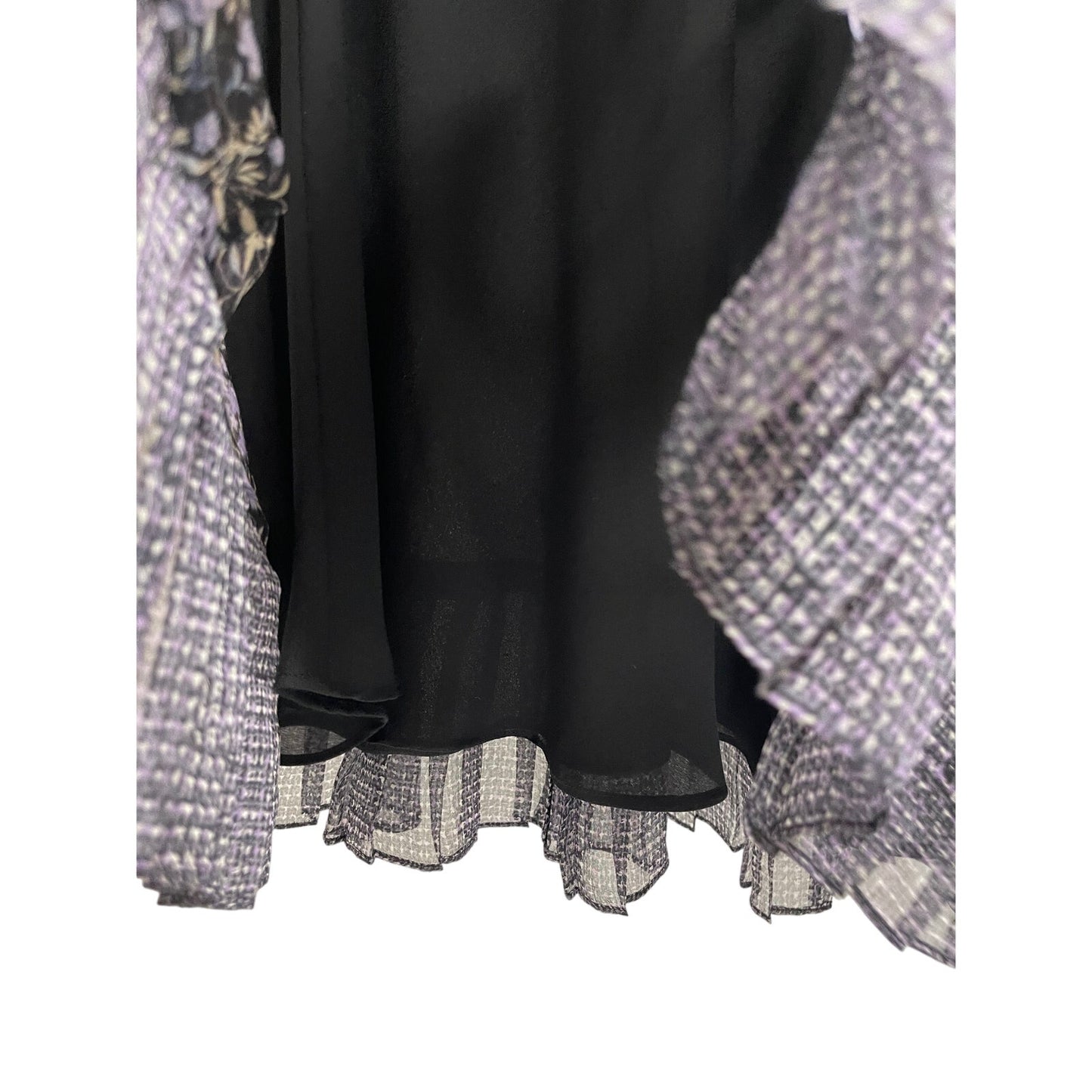 Sunny Leigh 100% Silk Black Purple Floral Mid/Max Skirt - Large