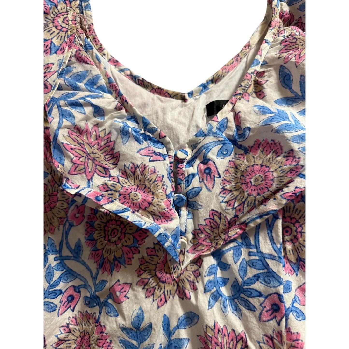 J.Crew Size Medium Pink & Blue Floral Ruffle Neck Blouse