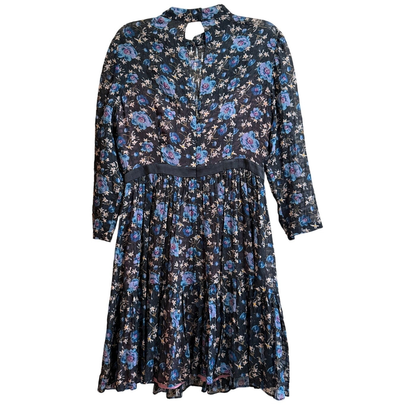 Rebecca Taylor Blue Floral Sheer Midi Dress - Real Real Tags - Size 6