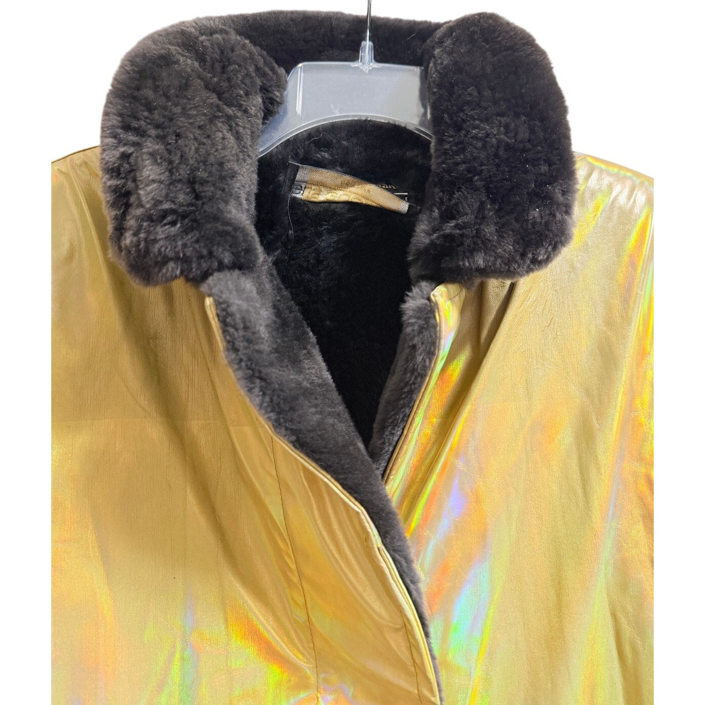 Vintage David Goodman for Gus Goodman Yellow Reflective Fur Lined Size 10 Coat