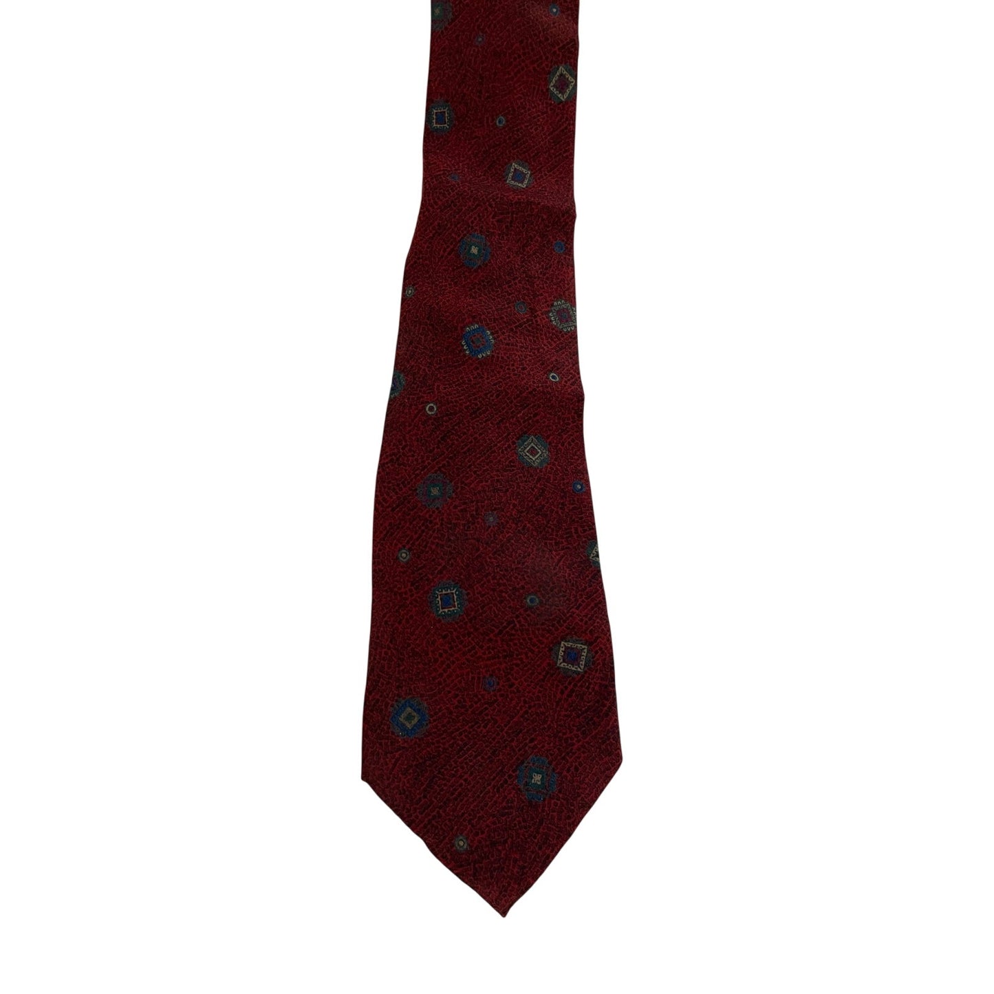 Vintage Lord & Taylor Men's Shop 100% Italian Silk Necktie Red Square Pattern