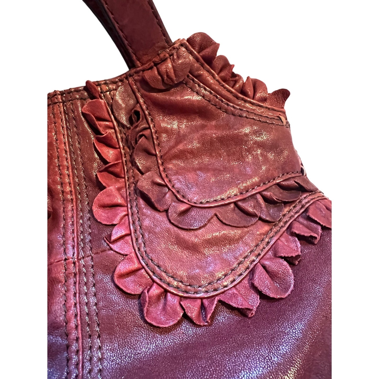 Lucky Brand Brick Red Distressed Lamb Leather Shoulder Bag