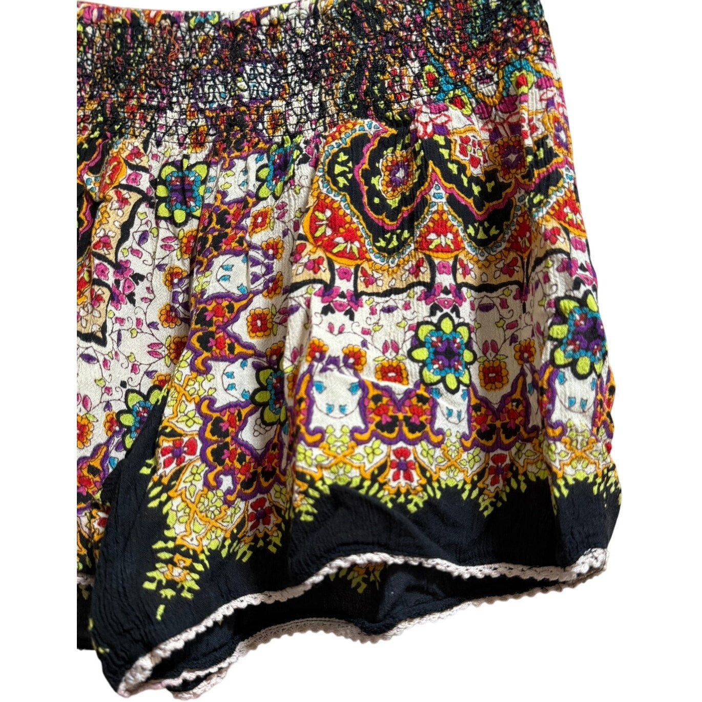 Patrons of Peace Boho Floral Print Elastic Waist Shorts - Size Small