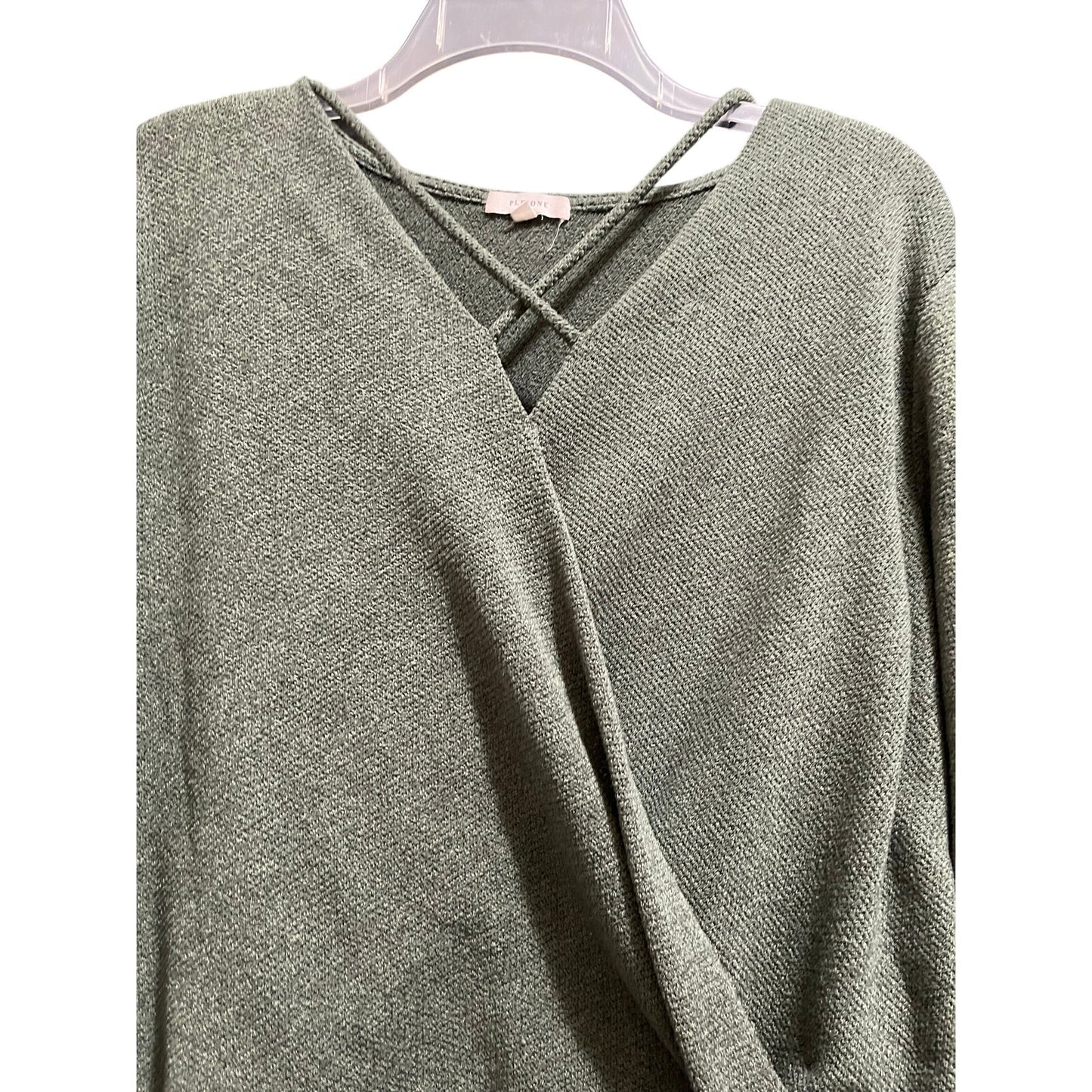 Pleione Olive Green Knit Long Sleeve Sweater Blouse - Large Petite