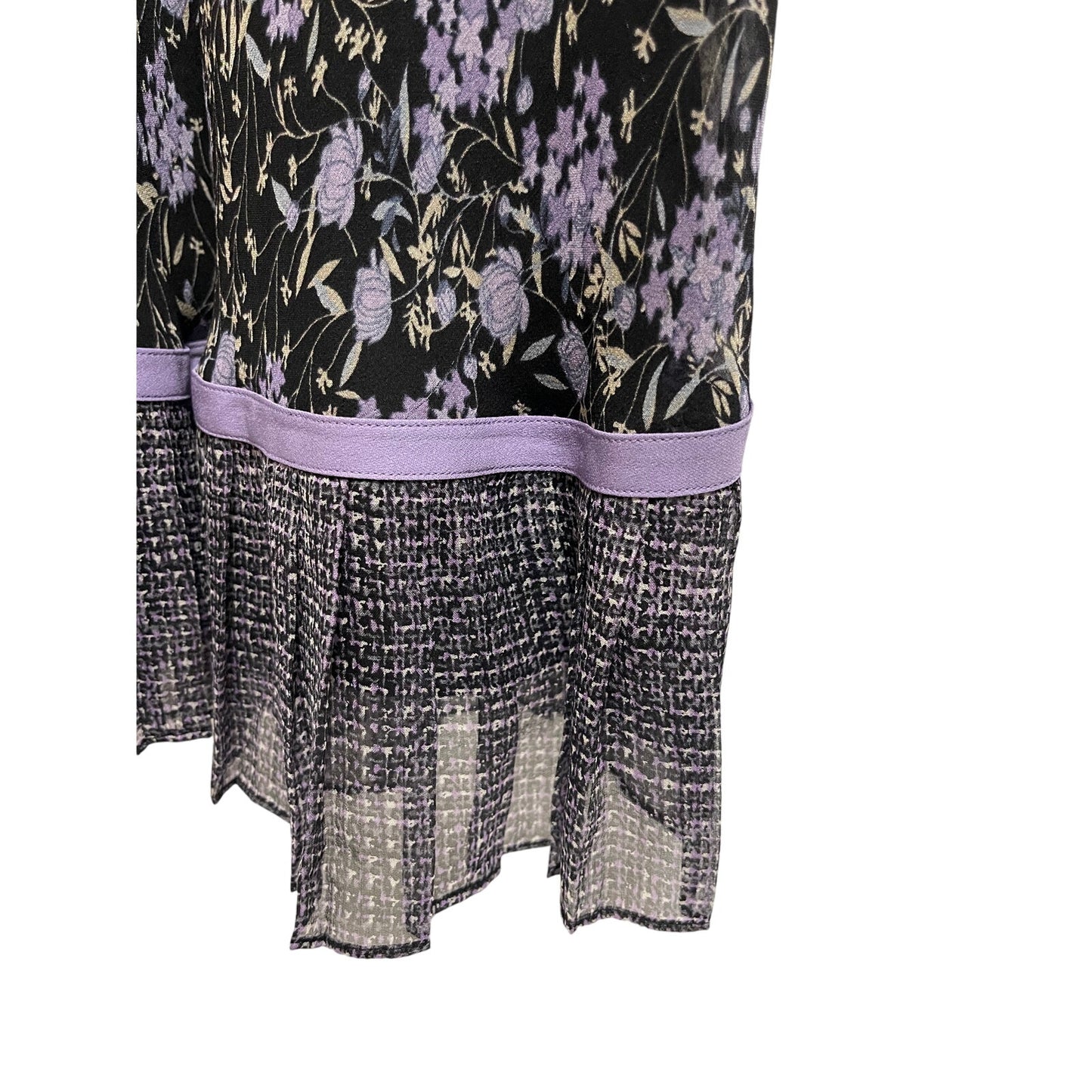 Sunny Leigh 100% Silk Black Purple Floral Mid/Max Skirt - Large