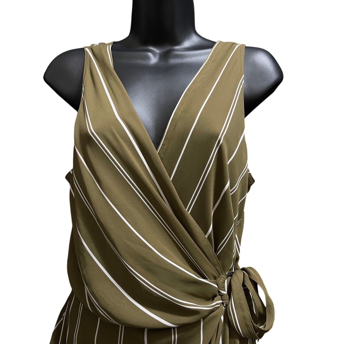 Ann Taylor Olive Green & White Striped Sleeveless Dress - Size 8