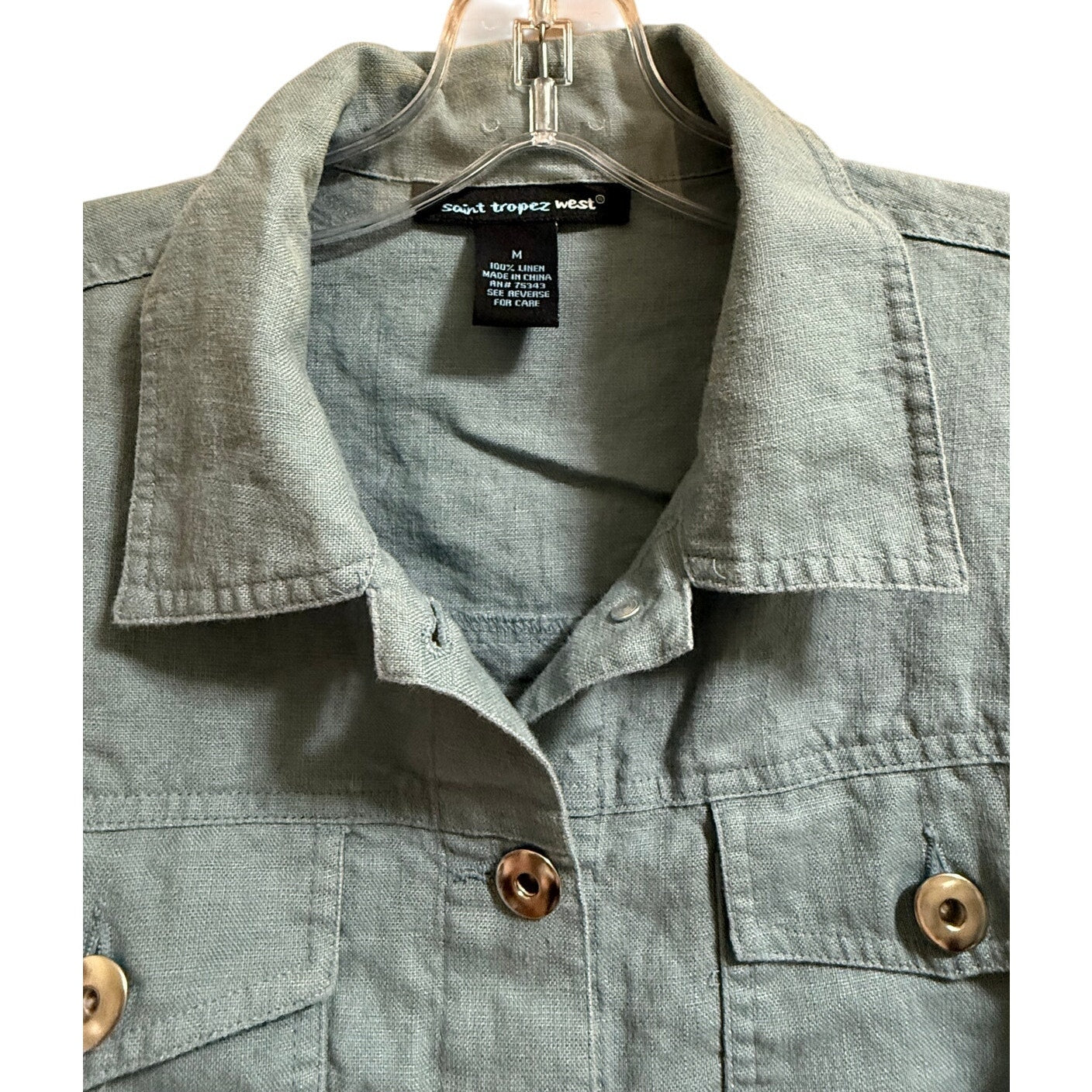 Saint Topez West Teal Blue 100% Linen Jacket Size Medium