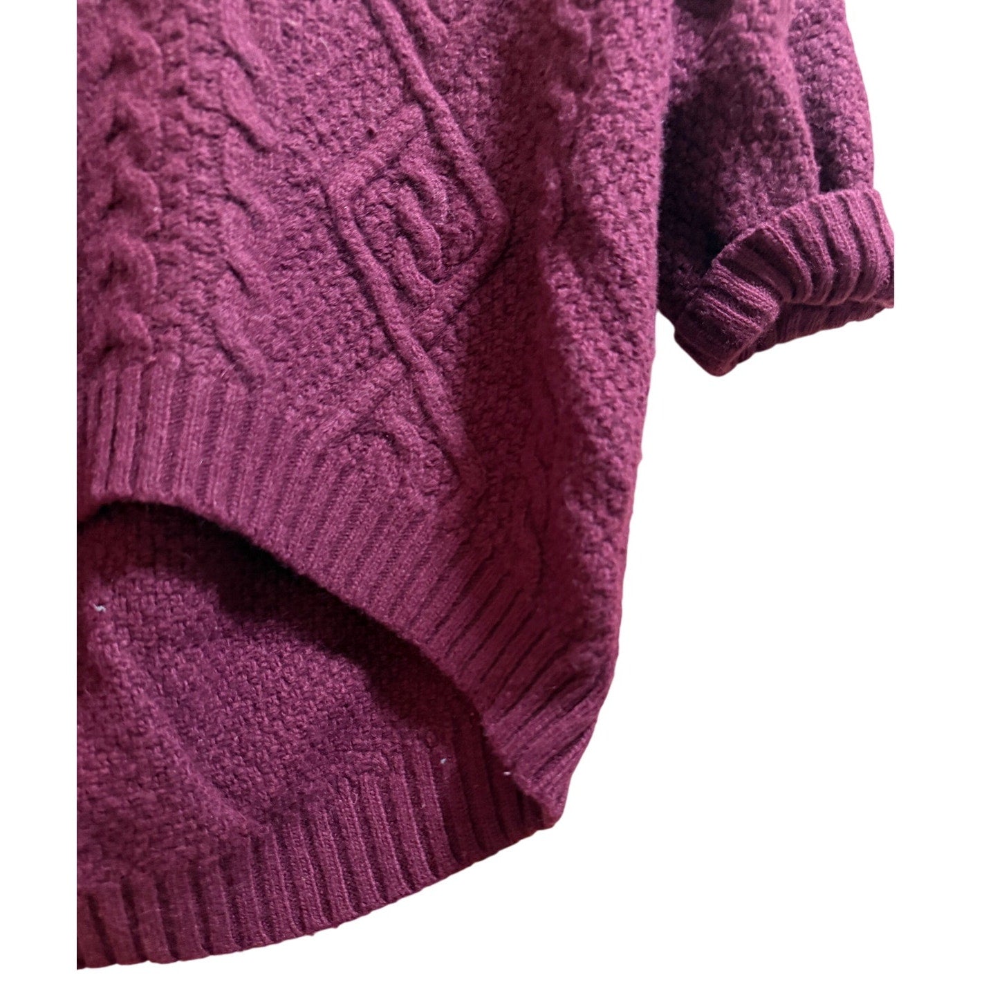 Zen Cashmere Maroon Cable Knit Long Sleeve Sweater - Size Small