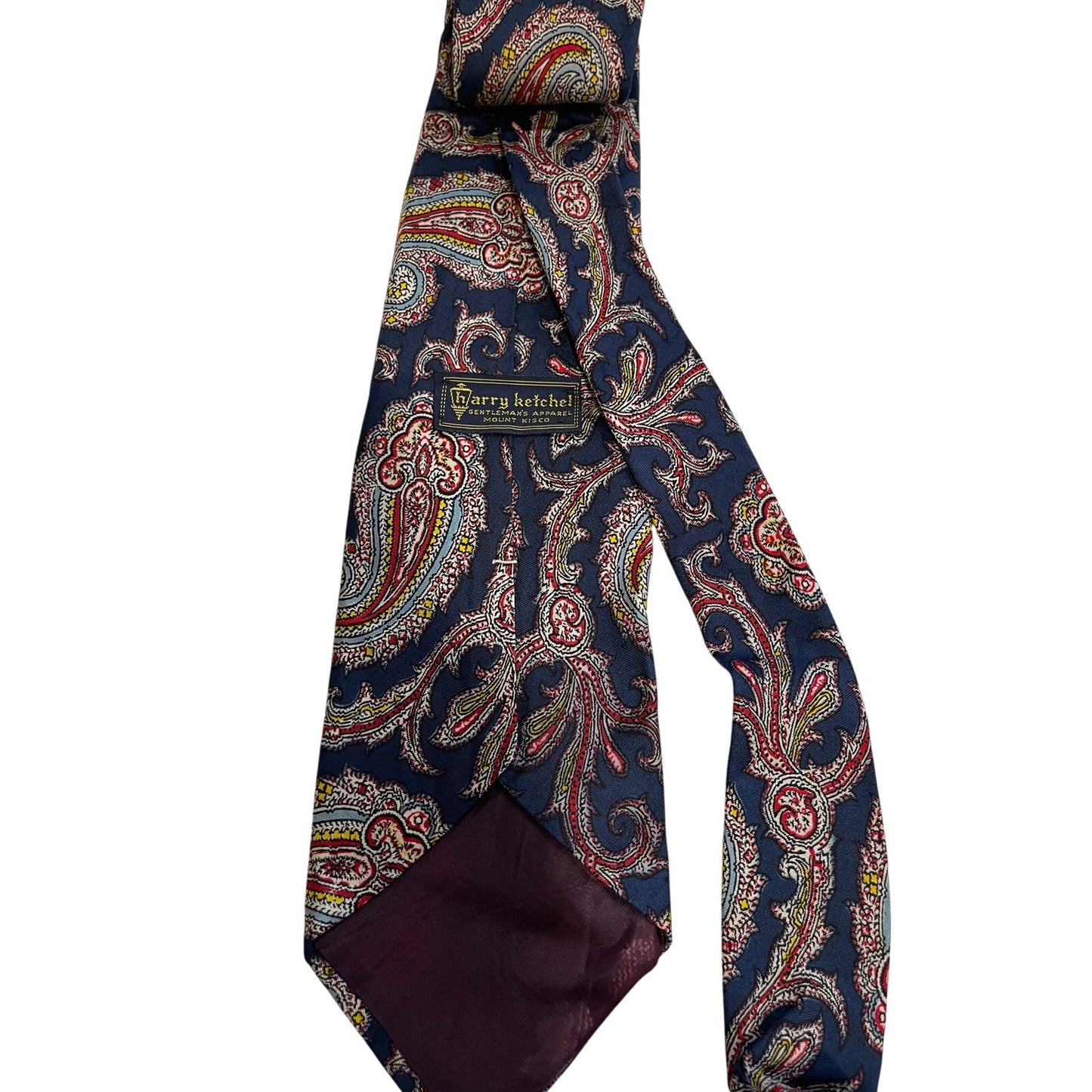 Vintage Bert Pulitzer Blue and Red Paisley Print Pure Silk Necktie