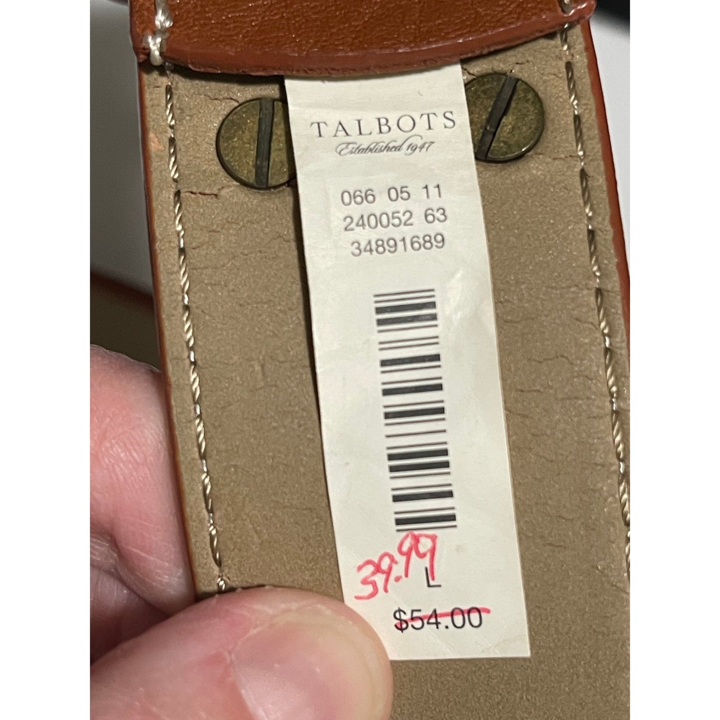 Talbotts Brown Leather Belt - Size Large Womens