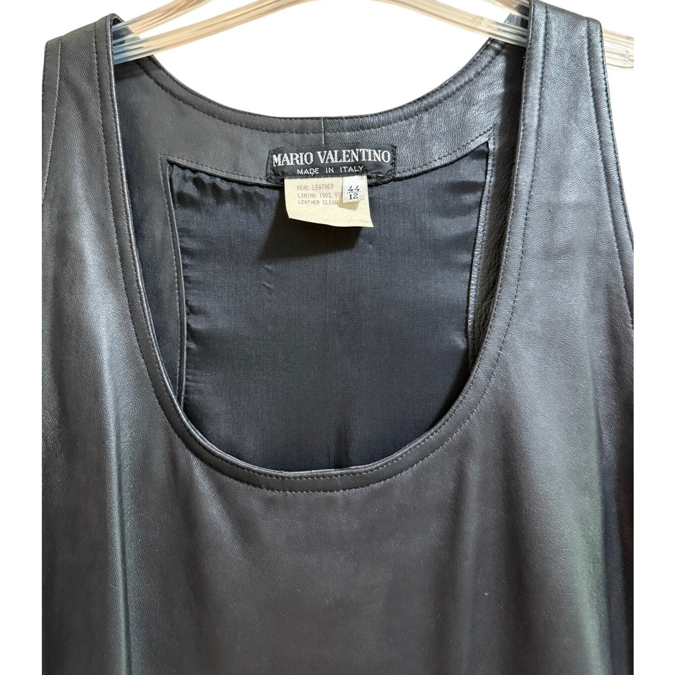 Mario Valentino Size 44 Black Leather Sleeveless Dress
