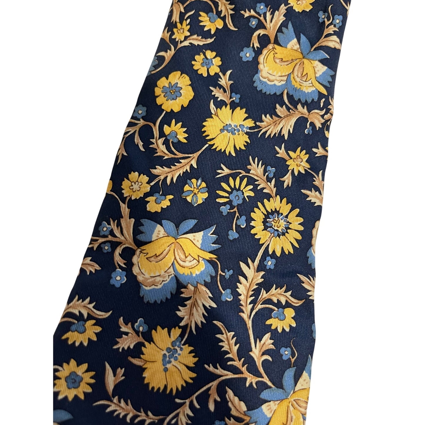Vintage Tommy Hilfiger Blue & Yellow Floral Print Designer Necktie Men's Tie