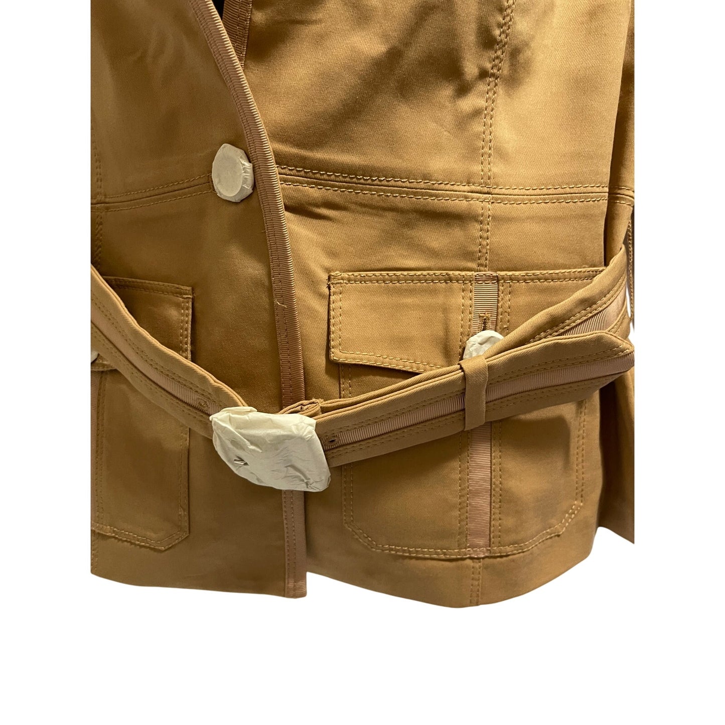 NWT White House Black Market Tan / Yellow Belted Jacket Size 10