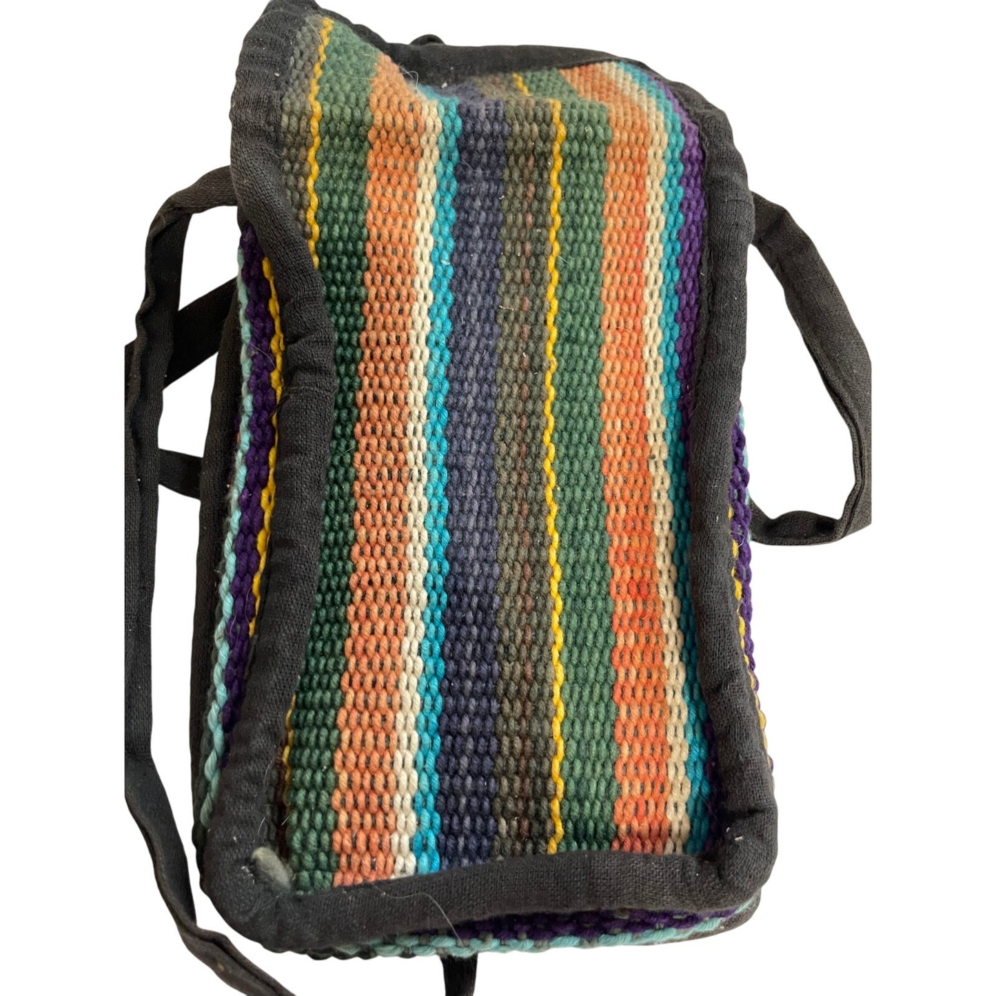Vintage Woven Striped Crossbody Bag with Wood Closure