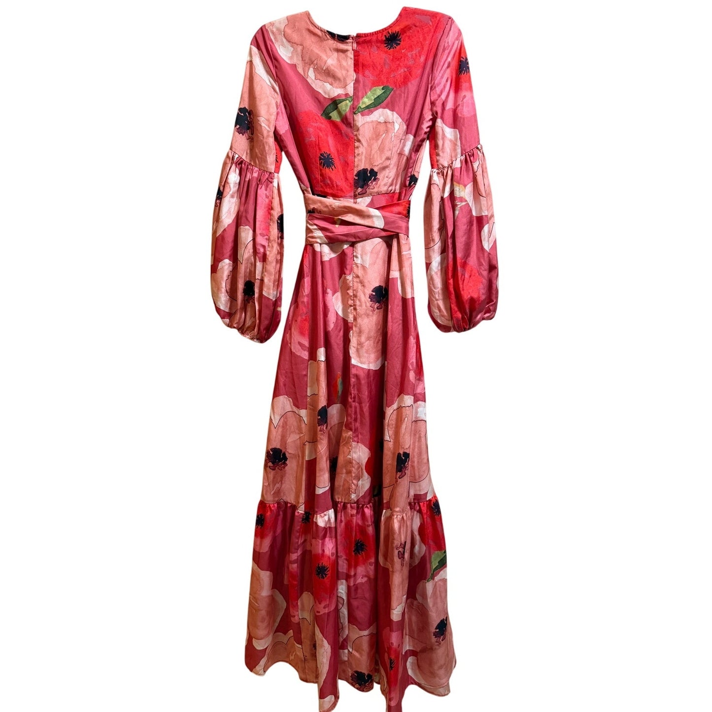 Sruti Dalmia Pink Floral Satin Belted Maxi Dress - NWT - Size XS - $360 MSRP