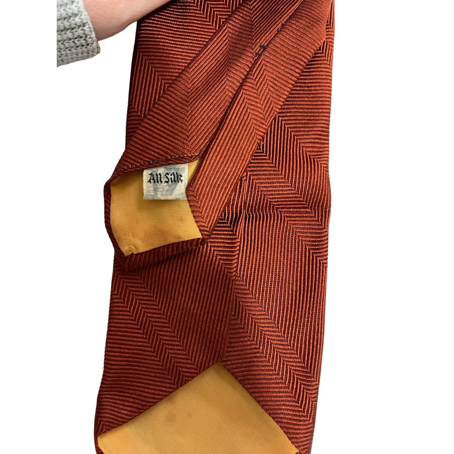 Vintage Damon Orange Textured 100% Silk Necktie - Men's Tie