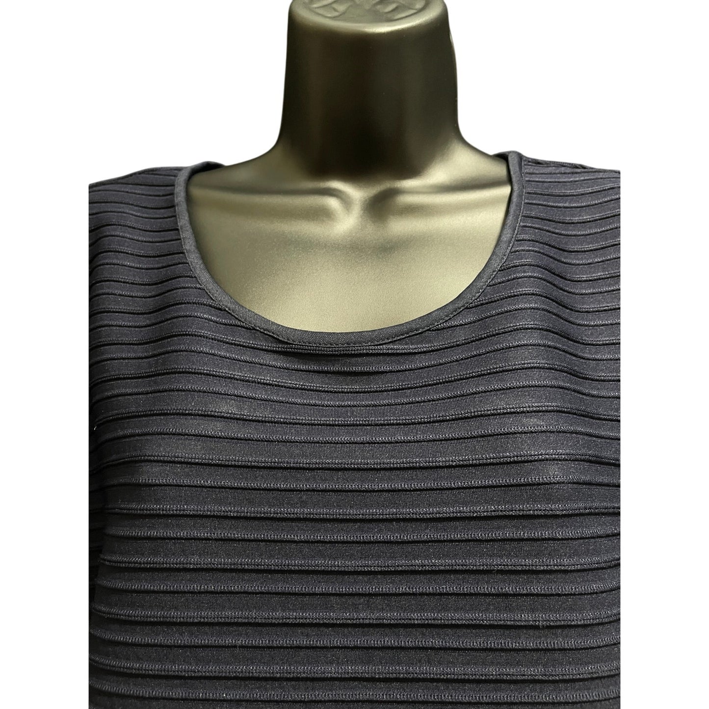 Calvin Klein Navy Blue Short Sleeve Ribbed T-Shirt / Blouse - Size Large - Sheer