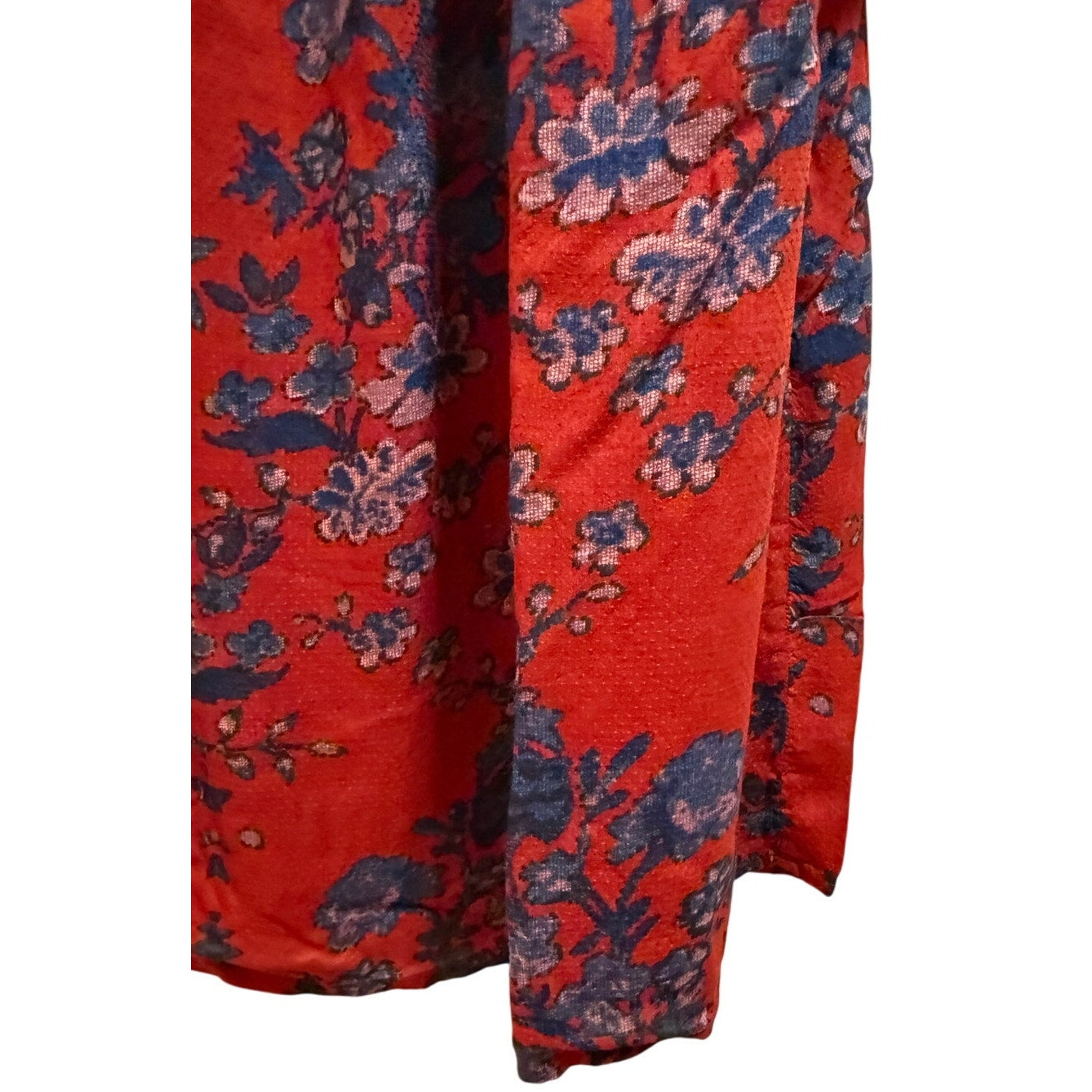 Lucky Brand Red and Blue Floral Print Long Sleeve Boho Dress - Size Large
