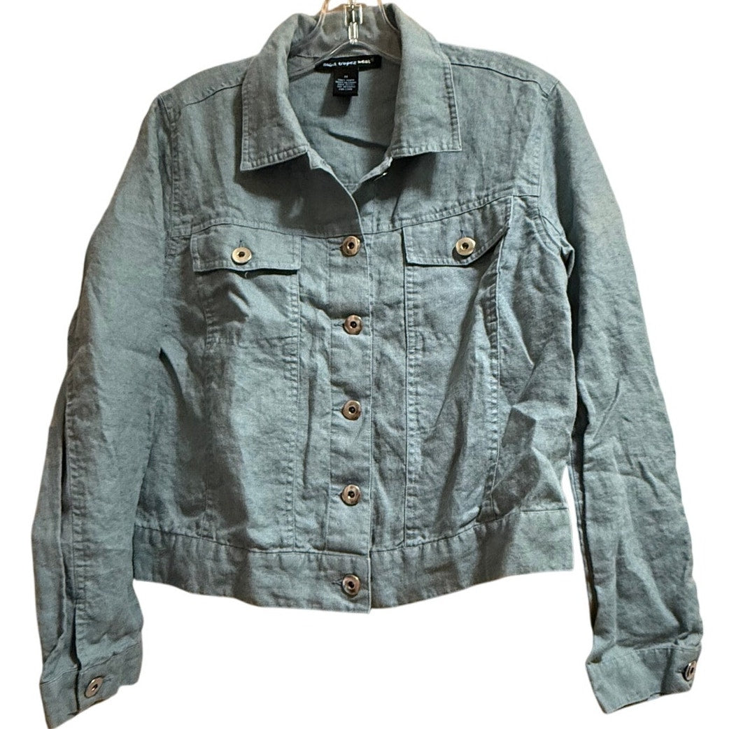 Saint Topez West Teal Blue 100% Linen Jacket Size Medium