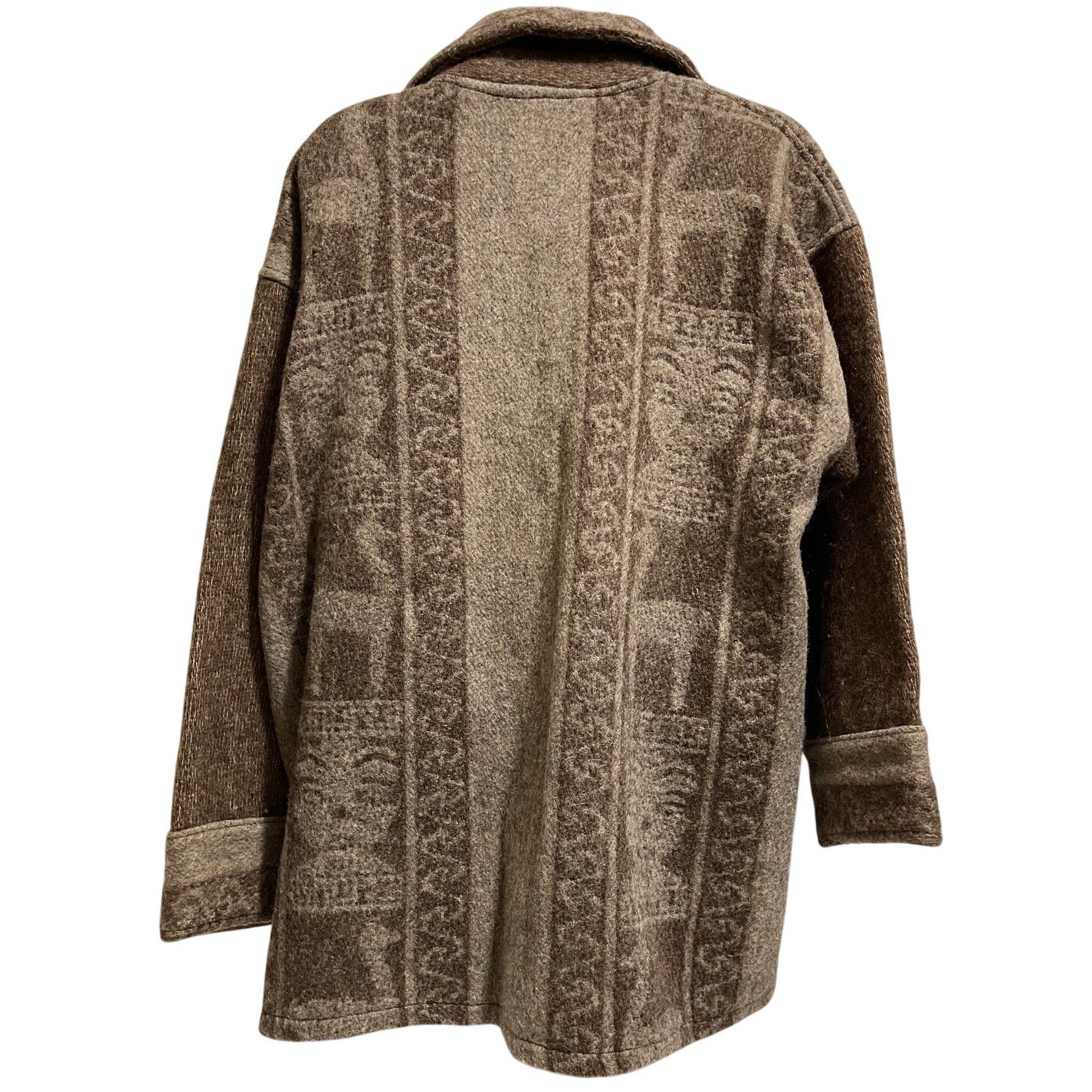 Vintage Heavy Knit Wood Button Long Sleeve Coat - Handmade - Alpaca Print