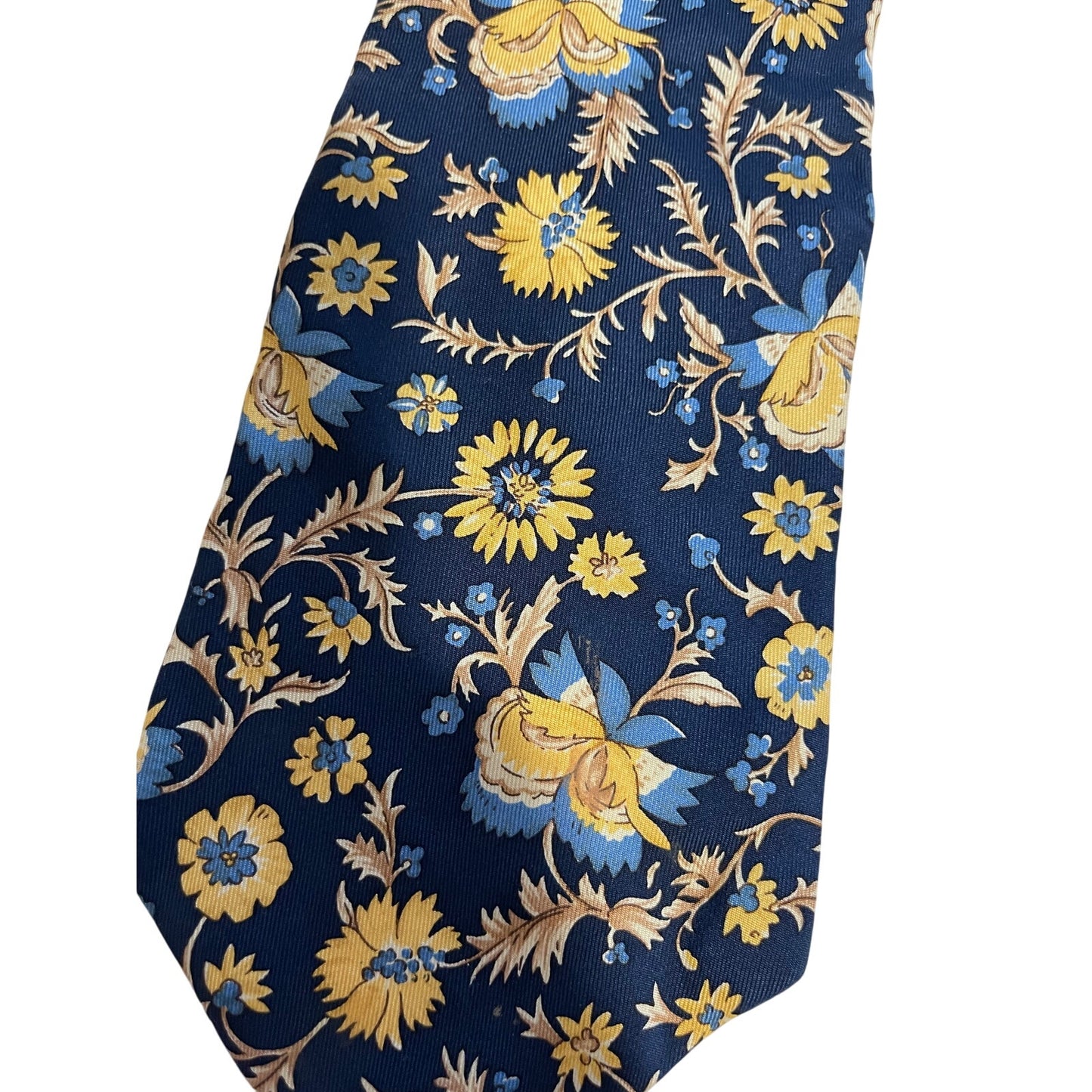 Vintage Tommy Hilfiger Blue & Yellow Floral Print Designer Necktie Men's Tie