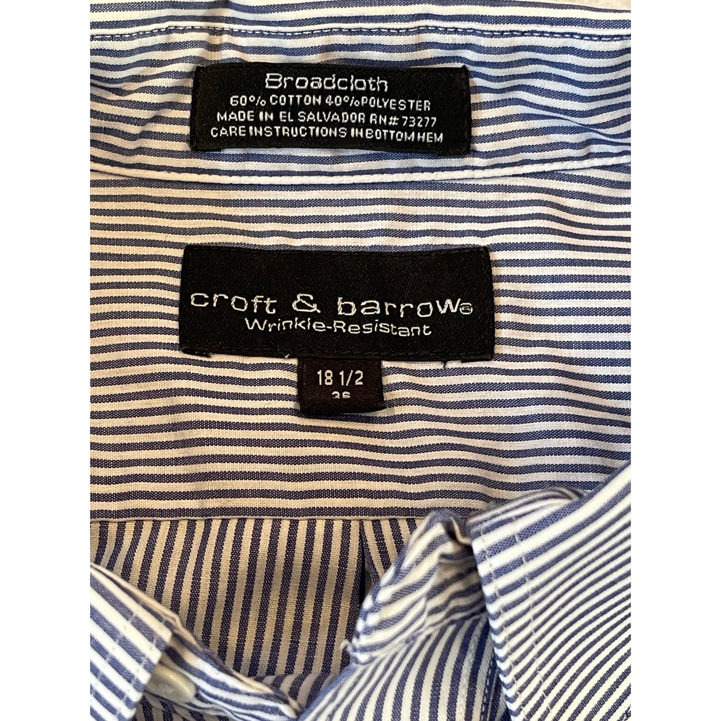 Vintage Croft & Barrow Broadcloth Wrinkle Resistant Striped Shirt Mens 18 1/2 36