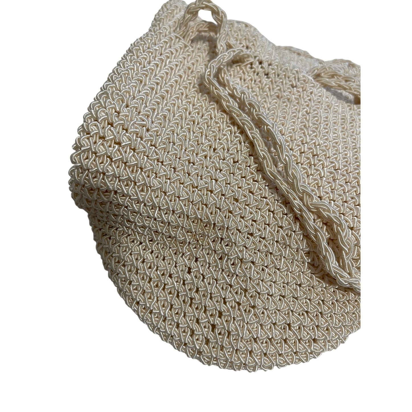 Vintage Woven White Drawstring Bucket Bag - Small