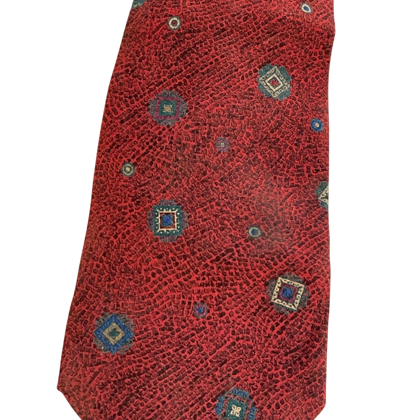 Vintage Lord & Taylor Men's Shop 100% Italian Silk Necktie Red Square Pattern