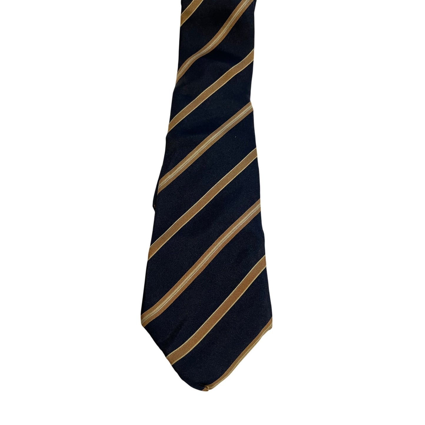 Vintage Geoffrey Beene 100% Silk Blue & Gold Striped Print Necktie Retro Tie