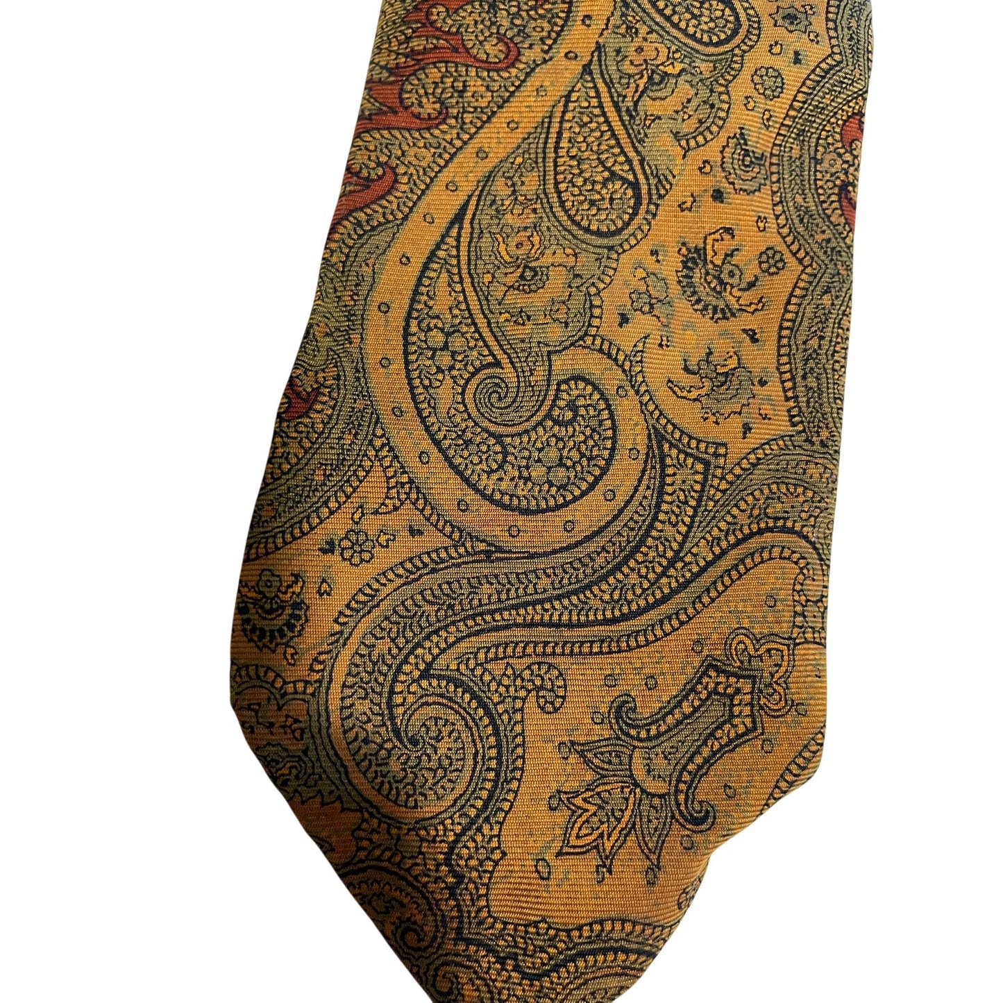 Vintage Gold Paisley Print Hand Blocked English Made 100% Silk Men's Necktie