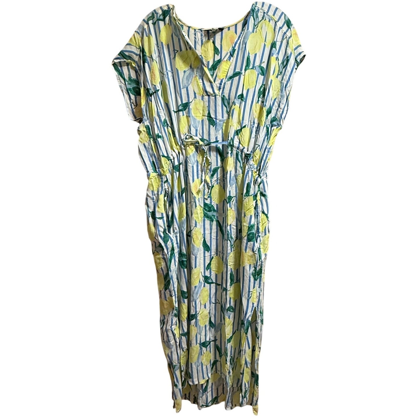 Joules Size Medium Lemon Print Sleeveless Cinch Waist Midi Dress