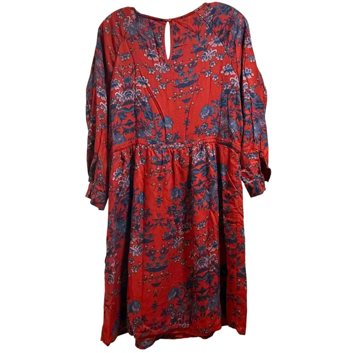 Lucky Brand Red and Blue Floral Print Long Sleeve Boho Dress - Size Large