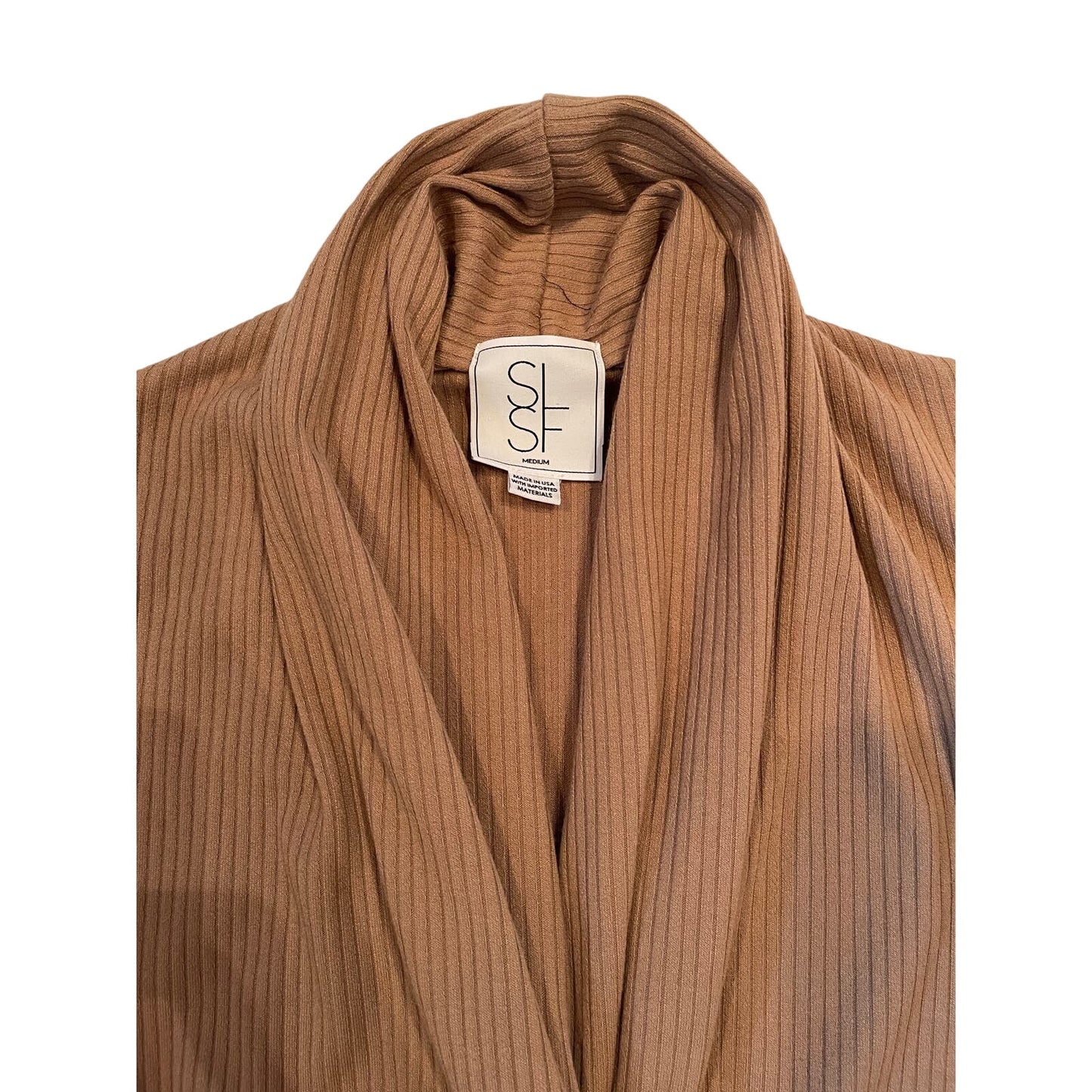 NWT Sarah Liller San Francisco Tan / Brown Ribbed Long Sleeve Dress $219 MSRP