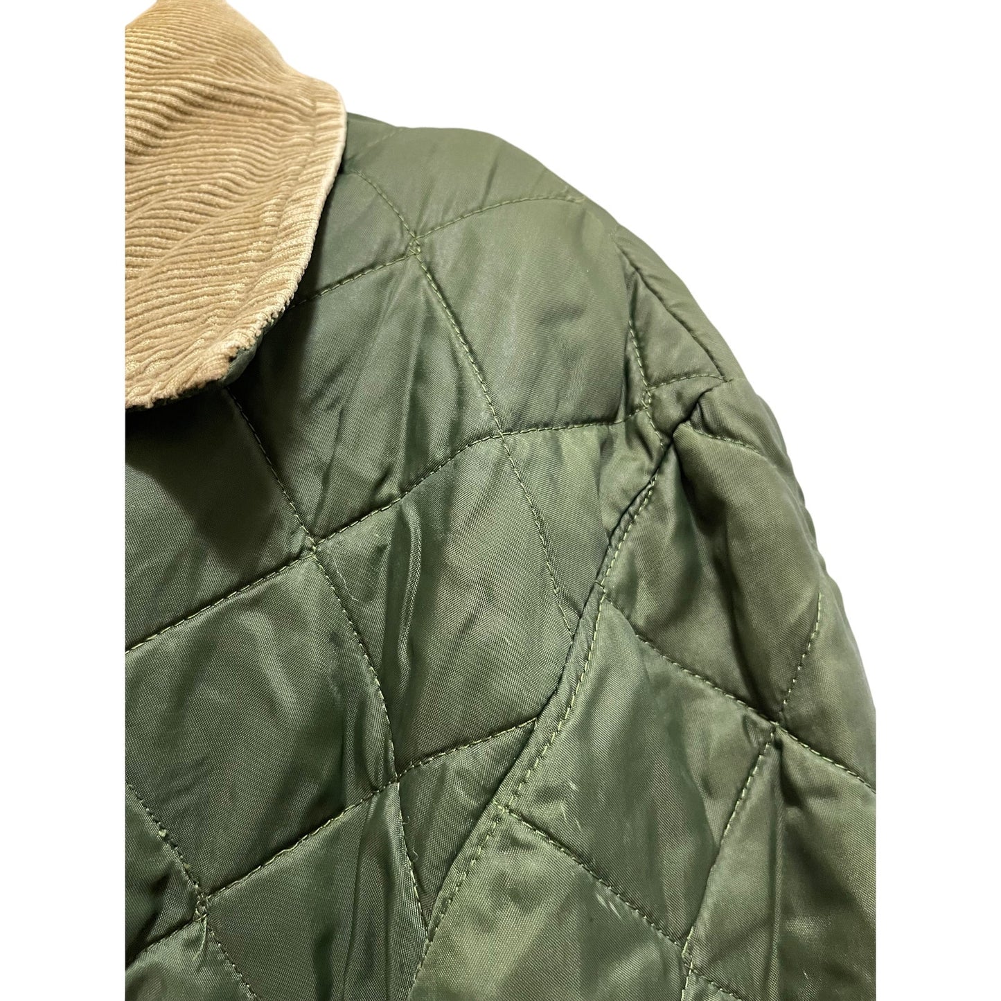 Vintage John Partridge Green Quilted Jacket - Corduroy Collar - Made in England