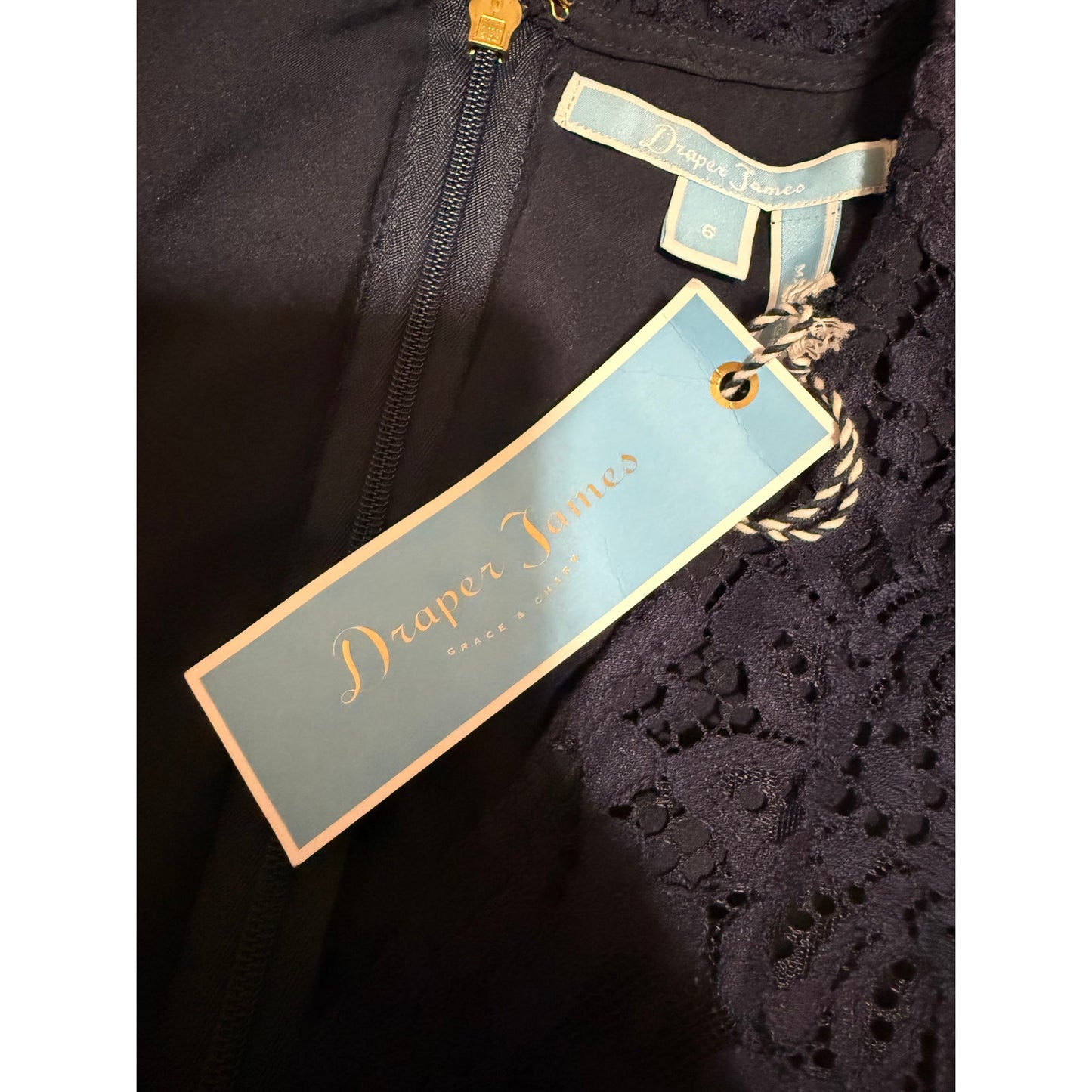 Draper James Navy Blue Lace Midi Dress - 3/4 Sleeve - Size 6 - NWT $195 MSRP